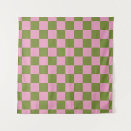 Pink Green Checkered Gingham Pattern Wandteppich