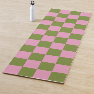 Pink Green Checkered Gingham Pattern Yogamatte
