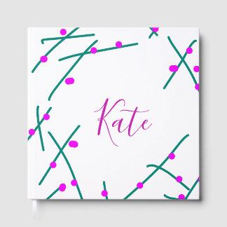 Pink green cherry tree name boho retro rustic bold gästebuch