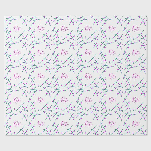 Pink green cherry tree name boho retro rustic bold geschenkpapier (Flach)