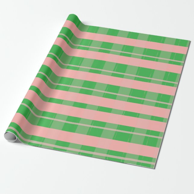 Pink Green Christmas Kariert Geschenkpapier (Ungerollt)