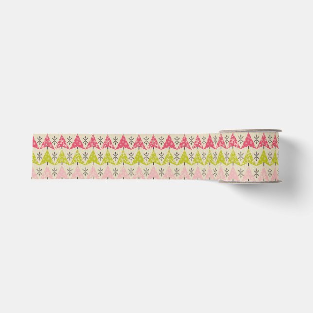 Pink & green Christmas trees Ripsband (Vorderseite)