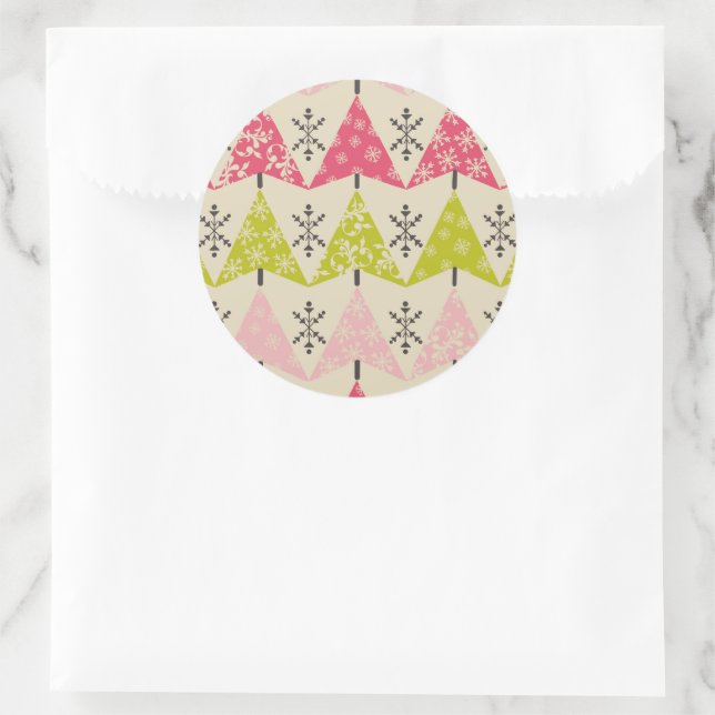 Pink & green Christmas trees Runder Aufkleber (Tasche)