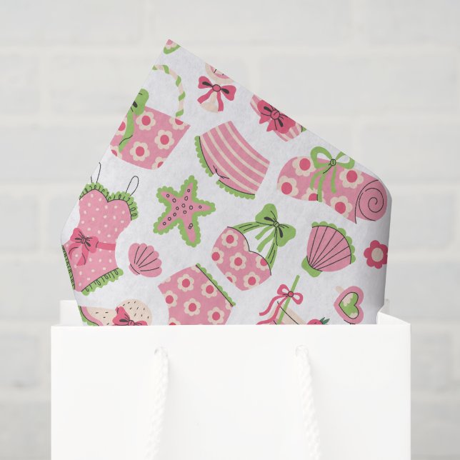 Pink & Green Coquette Summer Beach Vacation Seidenpapier (Geschenktüte)