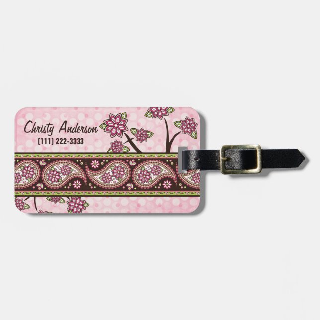 Pink Green Country Paisley Personalisiert Gepäckanhänger (Vorderseite horizontal)