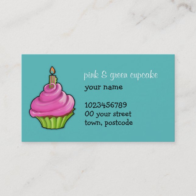 Pink & Green Cupcake aqua Business Card Visitenkarte (Vorderseite)