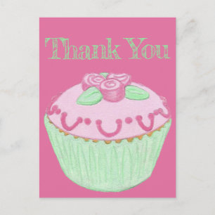 Pink Green Cupcake Danke, Postcard 2 Postkarte