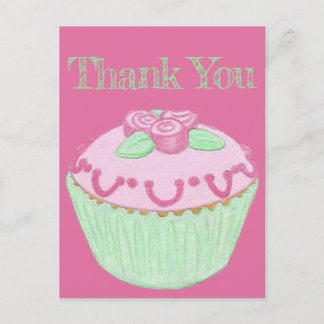 Pink Green Cupcake Danke, Postcard 2 Postkarte