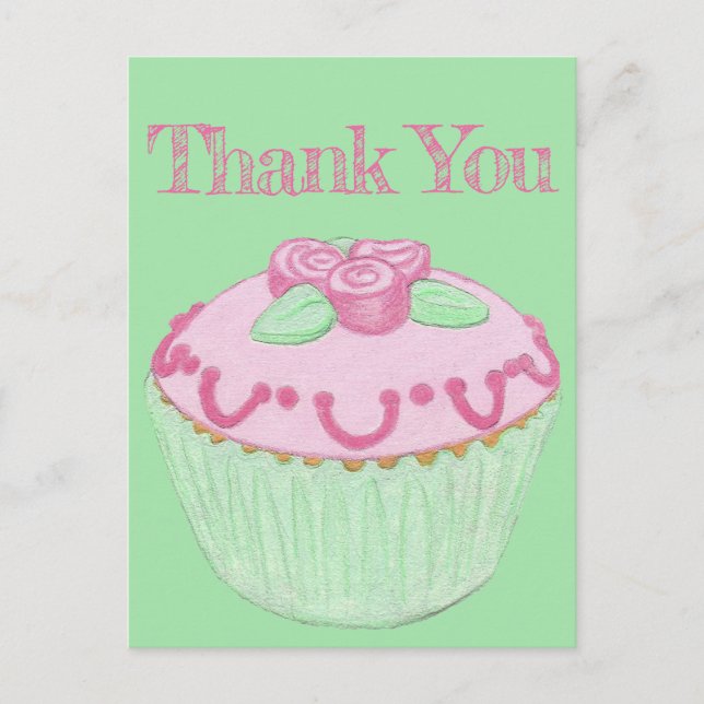 Pink Green Cupcake Danke Postcard Postkarte (Vorderseite)