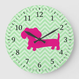 Pink & Green Dachshund Wall Clock Große Wanduhr