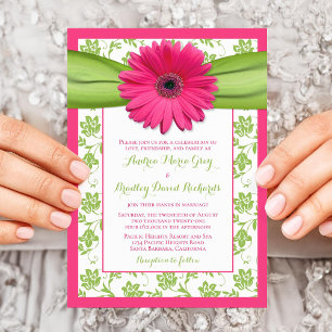 Pink Green Daisy Floral Damask Einladung Hochzeit