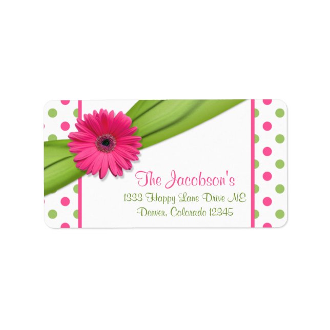 Pink Green Daisy Polka Dots Rücksendeadressen-Aufk Adressaufkleber (Vorne)
