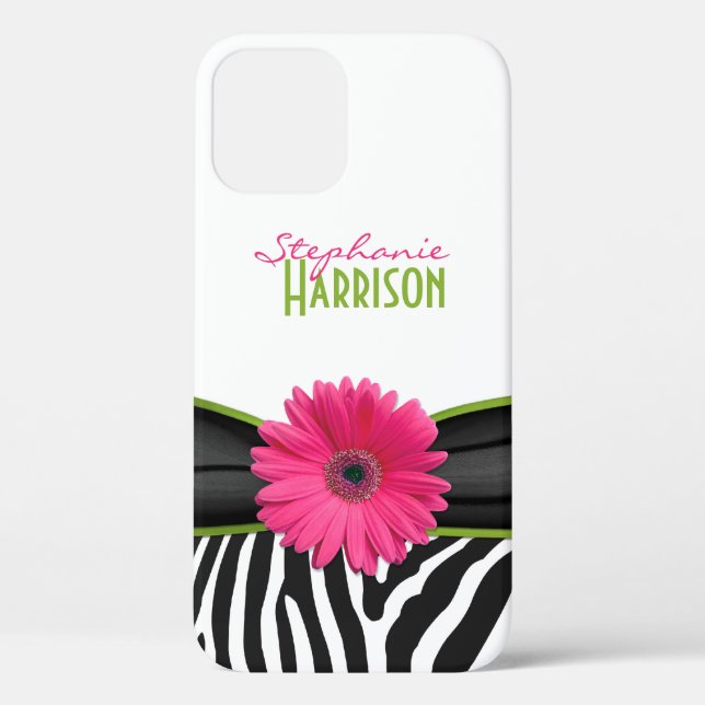 Pink Green Daisy Zebra Print Personalisiert Case-Mate iPhone Hülle (Rückseite)