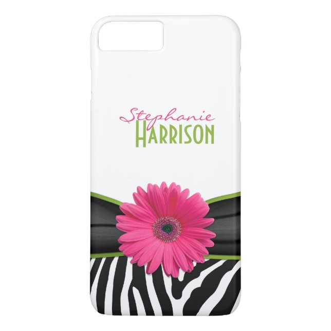 Pink Green Daisy Zebra Print Personalisiert Case-Mate iPhone Hülle (Rückseite)