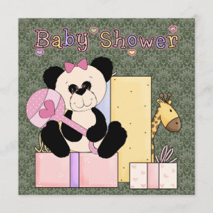 Pink Green Damask Teddy Bear Baby Girl Dusche Einladung