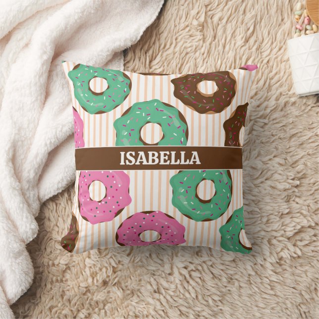 Pink & Green Donut Throw Pillow Kissen (Decke)