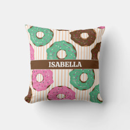Pink & Green Donut Throw Pillow Kissen