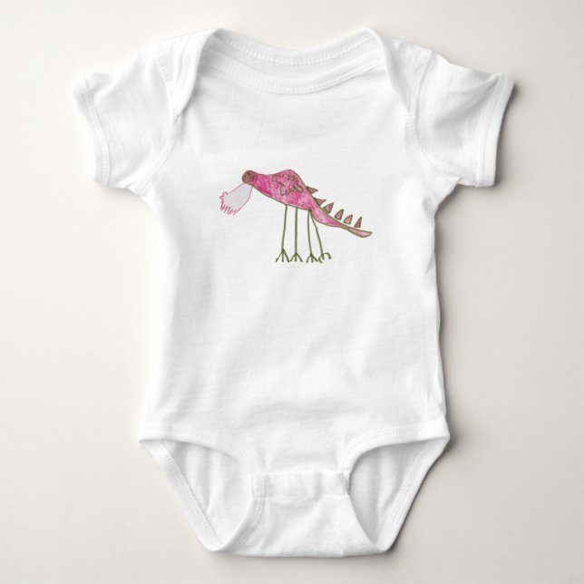 Pink & Green Dragon Baby Bodysuit Baby Strampler (Vorderseite)