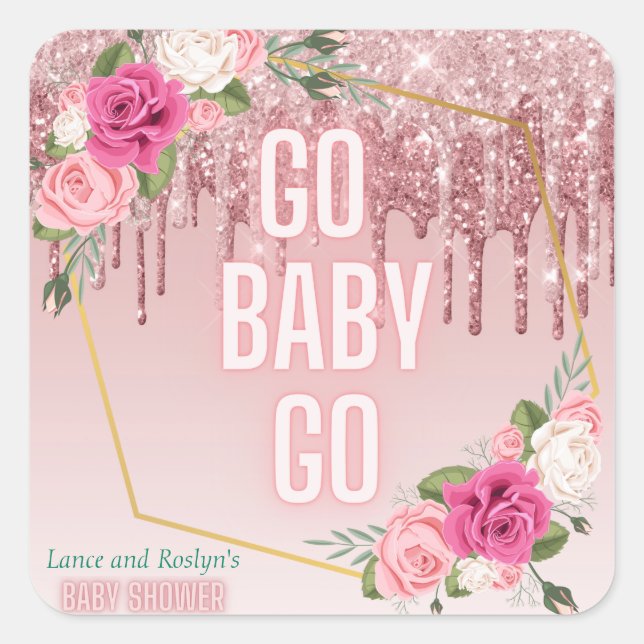 Pink|Green Eleganter Glitzer Tropfen Derby Baby Sh Quadratischer Aufkleber (Vorderseite)