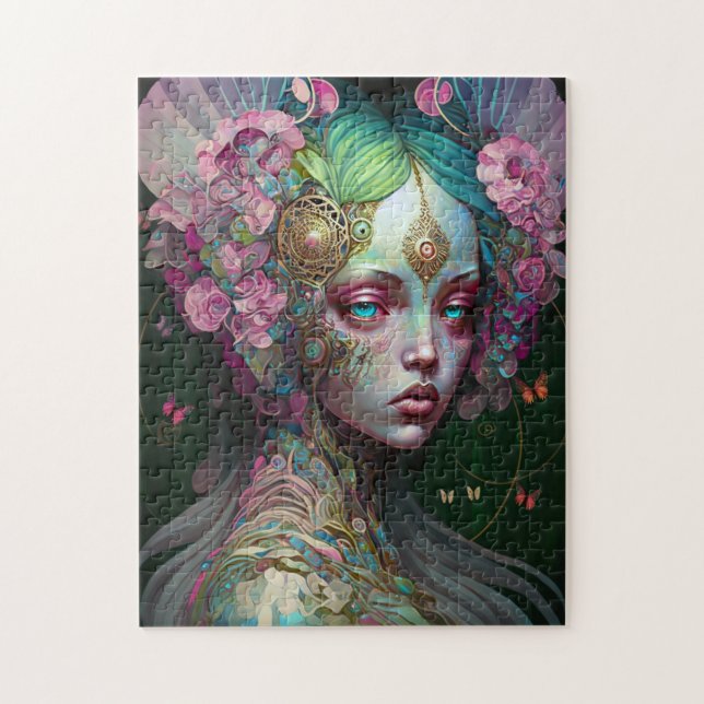 Pink Green Elf Fairy Woman Fantasy Art (Vertikal)
