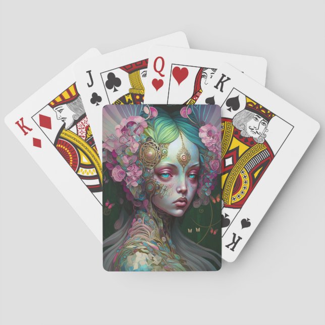 Pink Green Elf Fairy Woman Fantasy Art Spielkarten (Rückseite)