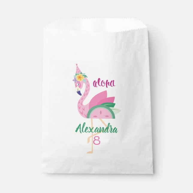 Pink Green Flamingo & Watermelon Tropical Birthday Geschenktütchen (Vorderseite)