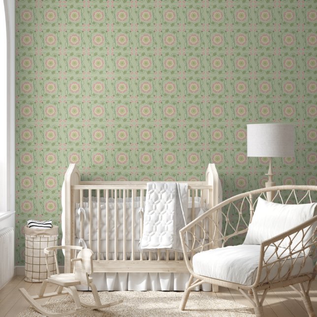 Pink Green Floral Art Nouveau Tapete (Kinder)