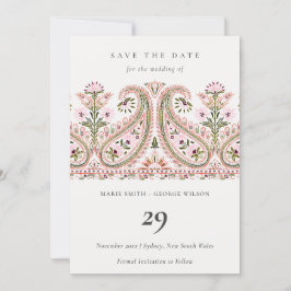 Pink Green Floral Paisley Motif Save the Date Kart Dankeskarte