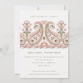 Pink Green Floral Paisley Motif Verlobung Einladun Dankeskarte
