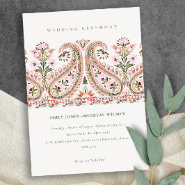 Pink Green Floral Paisley Motif Wedite Einladung
