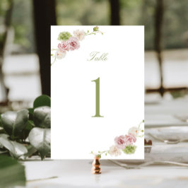 Pink Green Floral Wedding Tischnummer