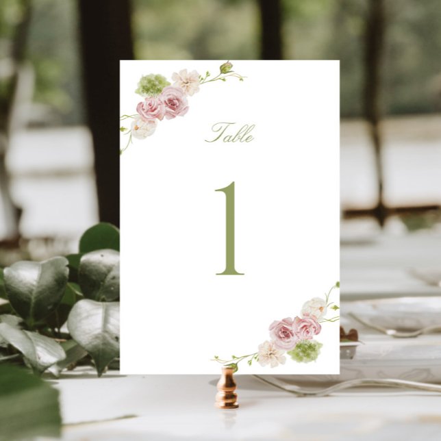 Pink Green Floral Wedding Tischnummer (Von Creator hochgeladen)