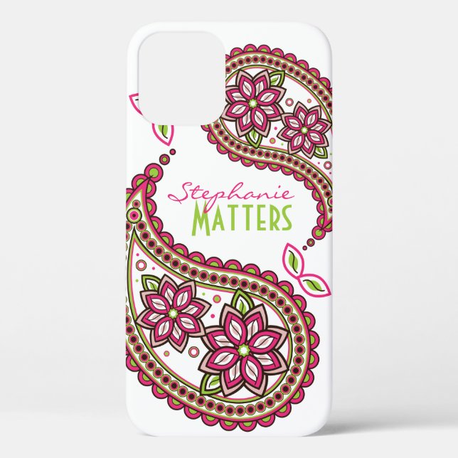 Pink Green Funky Paisley Personalisiert Case-Mate iPhone Hülle (Rückseite)