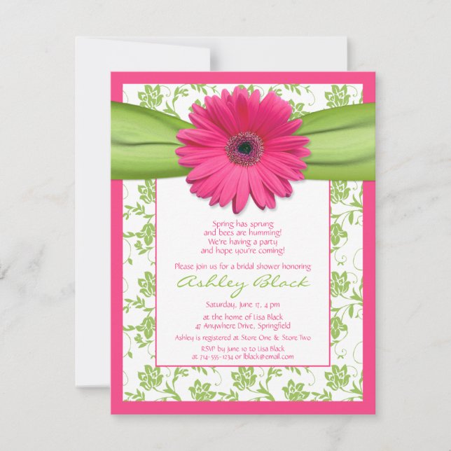 Pink Green Gerbera Daisy Bridal Dusche Einladung (Vorderseite)