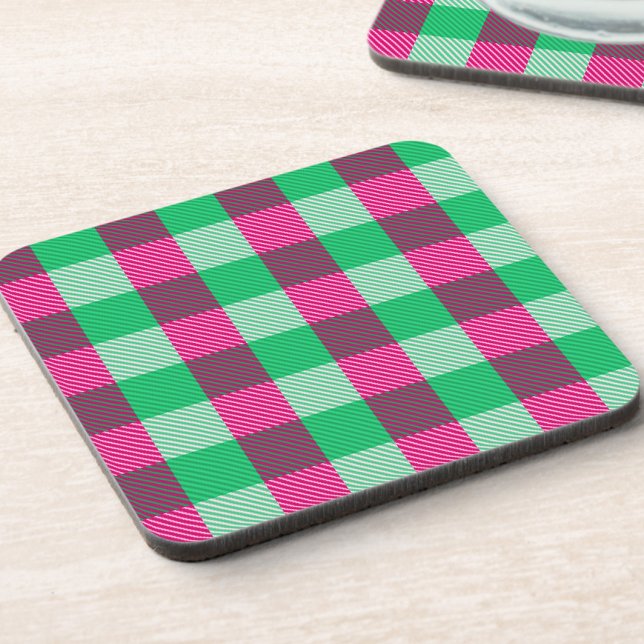 Pink Green Gingham Karo Design Getränkeuntersetzer (Von Creator hochgeladen)