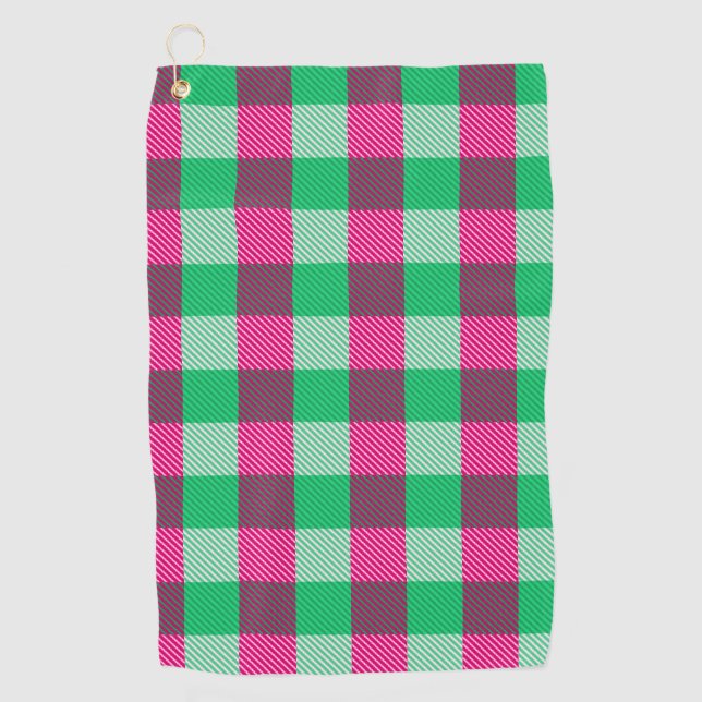 Pink Green Gingham Karo Design Golfhandtuch (Vorderseite)