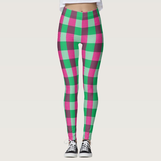Pink Green Gingham Karo Design Leggings (Vorderseite)