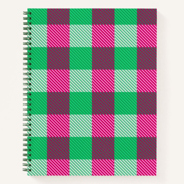Pink Green Gingham Karo Design Notizbuch (Vorderseite)
