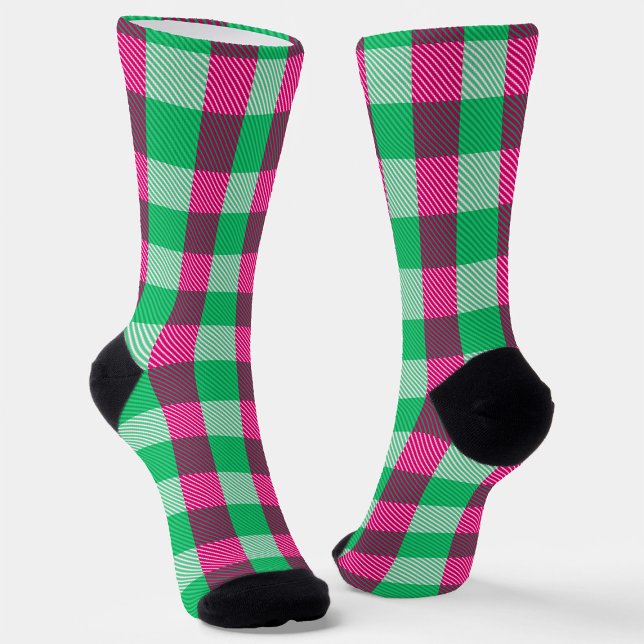 Pink Green Gingham Karo Design Socken (Von Creator hochgeladen)