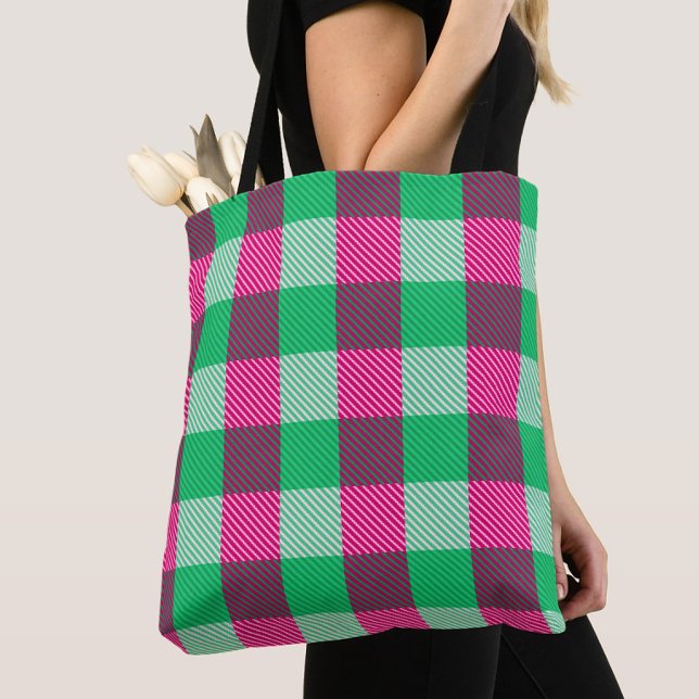 Pink Green Gingham Karo Design Tasche (Von Creator hochgeladen)