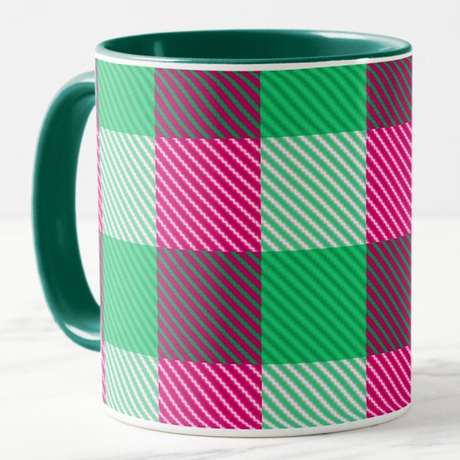 Pink Green Gingham Karo Design Tasse (Von Creator hochgeladen)