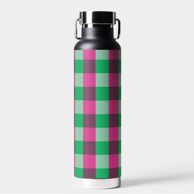 Pink Green Gingham Karo Design Trinkflasche (Vorne)