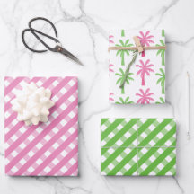 Pink & Green Gingham & Palm Trees Geschenkgutschei