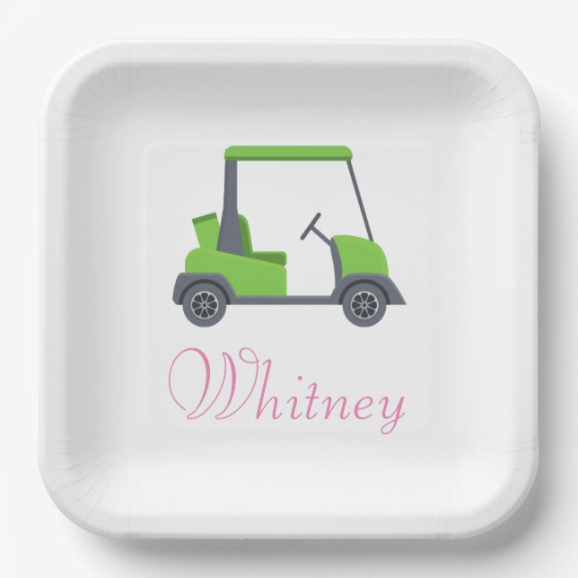 Pink Green Golf Cart Personalisiert lustig Pappteller (Vorderseite)
