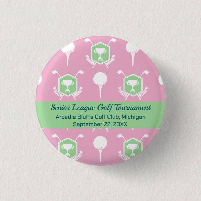 Pink & Green - Golf League Party Favor Button (Vorderseite)