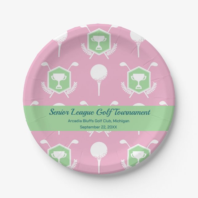 Pink & Green - Golf League Party Plate Pappteller (Vorderseite)