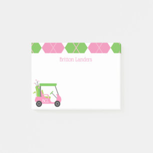 Pink & Green Golf Personalisiert Post-it Notepad Klebezettel