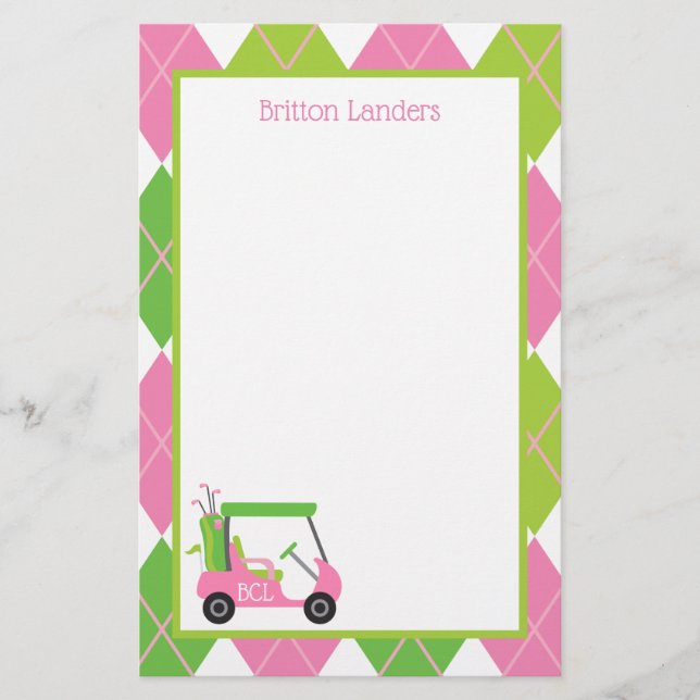 Pink & Green Golf Personalisiert Stationery (Vorderseite)