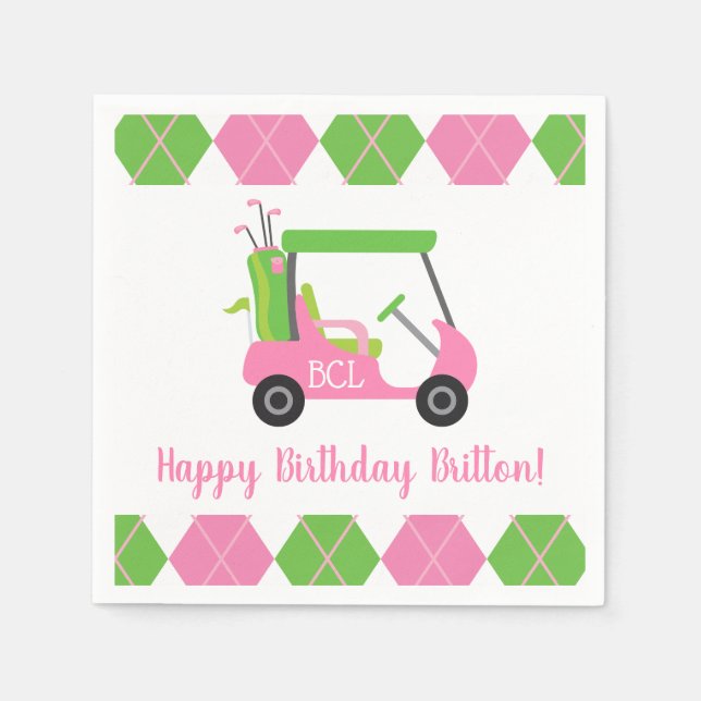 Pink & Green Golf Personalisiertes Party Napkins Serviette (Vorderseite)