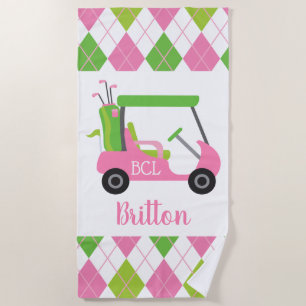 Pink & Green Golf Serviette de plage personnalisée